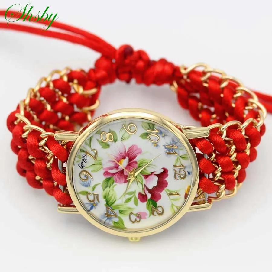 Women Fabric Flower Hand-Knitted Quartz Wrist Watches