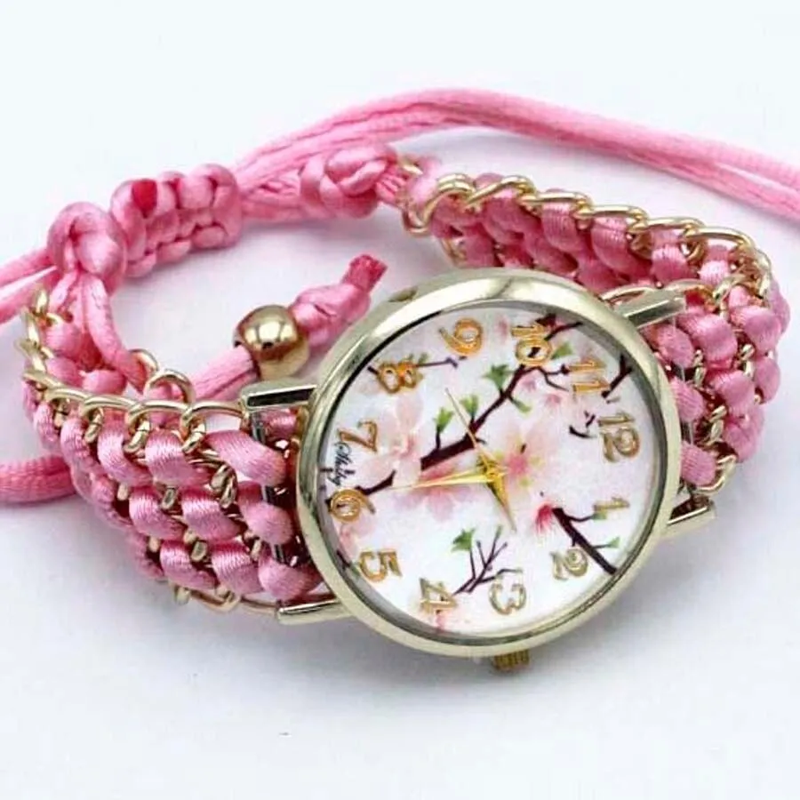 Women Fabric Flower Hand-Knitted Quartz Wrist Watches