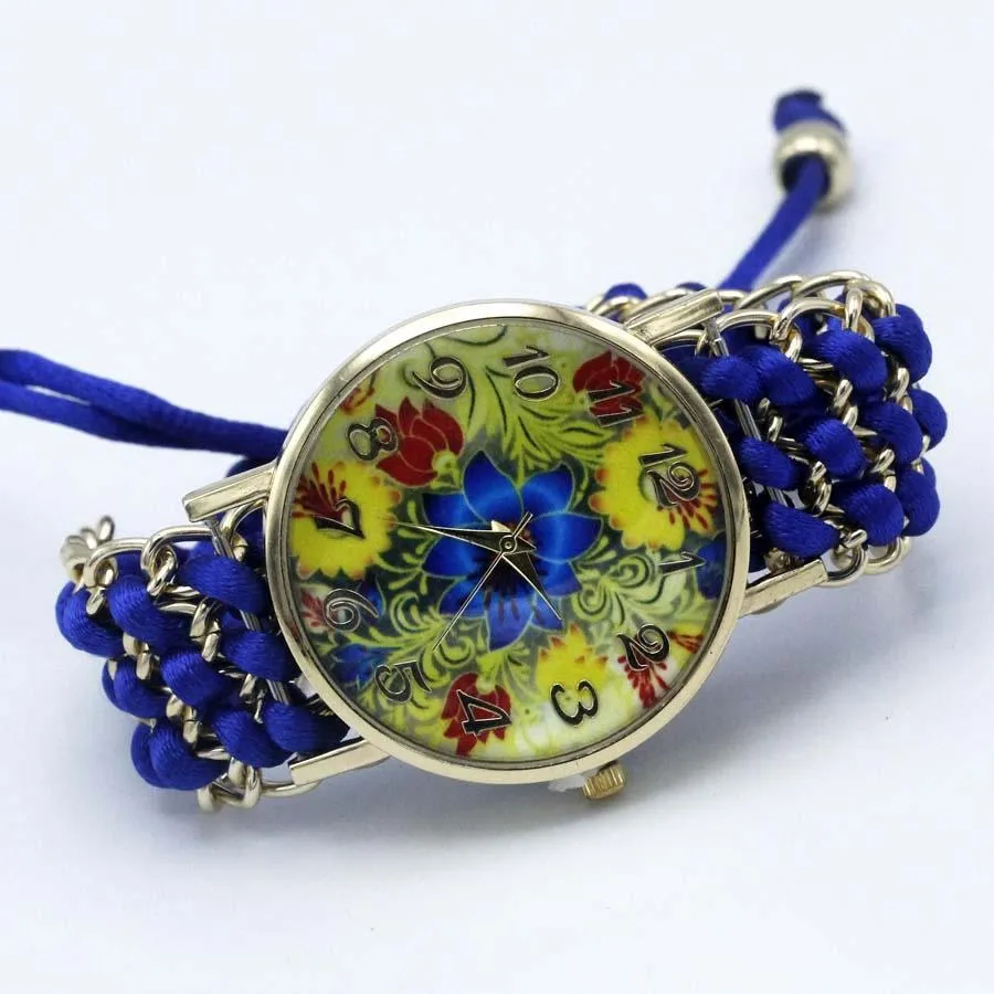 Women Fabric Flower Hand-Knitted Quartz Wrist Watches