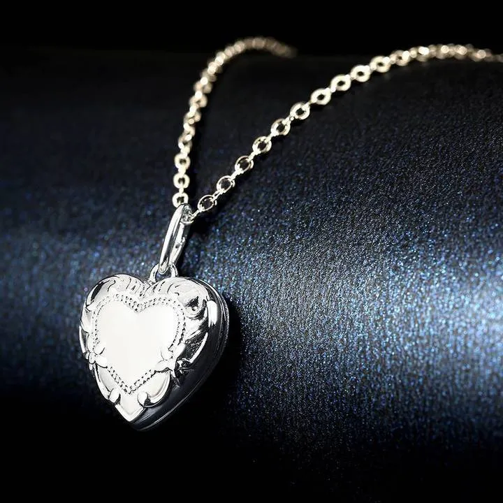 Women's Printing Photo Locket Heart Necklace Platinum Plated