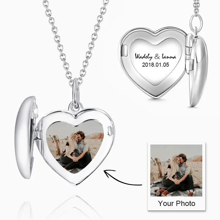 Women's Printing Photo Locket Heart Necklace Platinum Plated